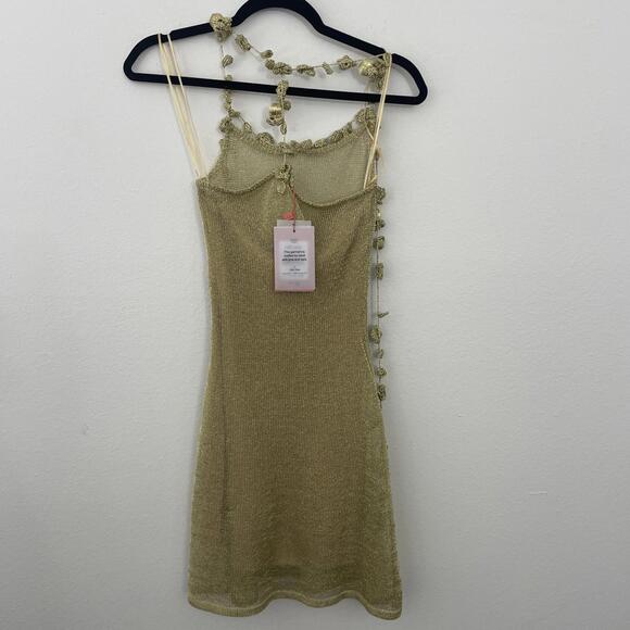 Cult Gaia Alonza Knit Dress Gold metallic crochet Mini Resort XS $598msrp - Picture 15 of 15